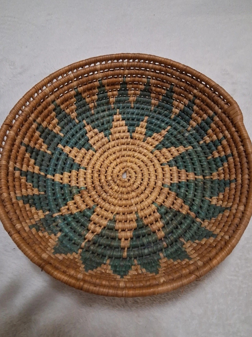 Handwoven Decorative Wicker Wall Basket - Natural and Teal